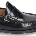 New classic formal Moccasin shoes with detail mask in Antik leather.