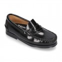 New classic formal Moccasin shoes with detail mask in Antik leather.