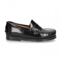 New classic formal Moccasin shoes with detail mask in Antik leather.