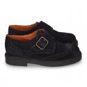 New Suede leather School Oxford shoes with buckle fastening for kids.