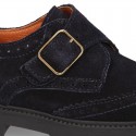 New Suede leather School Oxford shoes with buckle fastening for kids.