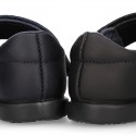 School shoes Washable leather Mary Janes with hook and loop strap for little girls.