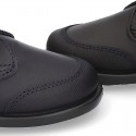 Zapato colegial tipo Blucher sin cordones y con puntera en piel lavable para peques.