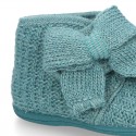 New Wool knit bootie home shoes with velcro strap and BOW design.