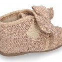 New Wool knit bootie home shoes with velcro strap and BOW design.