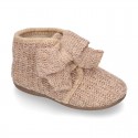 New Wool knit bootie home shoes with velcro strap and BOW design.
