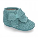 New Wool knit bootie home shoes with velcro strap and BOW design.