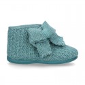 New Wool knit bootie home shoes with velcro strap and BOW design.