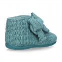 New Wool knit bootie home shoes with velcro strap and BOW design.