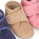 Little corduroy home bootie shoes with velcro strap.