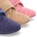 Little corduroy home bootie shoes with velcro strap.