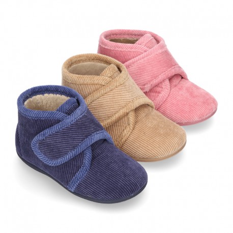 Little corduroy home bootie shoes with velcro strap.