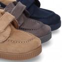 Autumn winter canvas boat shoes with VELCRO strap.
