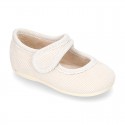 Little corduroy home Mary Jane shoes with velcro strap.