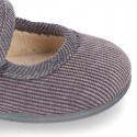 Little corduroy home Mary Jane shoes with velcro strap.