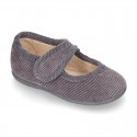 Little corduroy home Mary Jane shoes with velcro strap.