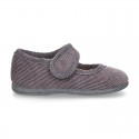 Little corduroy home Mary Jane shoes with velcro strap.