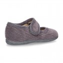 Little corduroy home Mary Jane shoes with velcro strap.