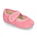 Little corduroy home Mary Jane shoes with velcro strap.