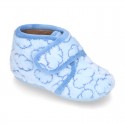 New Wool knit ankle home shoes with velcro strap and little CLOUDS design.