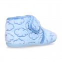 New Wool knit ankle home shoes with velcro strap and little CLOUDS design.