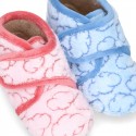 New Wool knit ankle home shoes with velcro strap and little CLOUDS design.