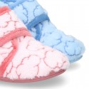 New Wool knit ankle home shoes with velcro strap and little CLOUDS design.