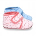 New Wool knit ankle home shoes with velcro strap and little CLOUDS design.