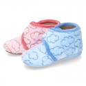 New Wool knit ankle home shoes with velcro strap and little CLOUDS design.
