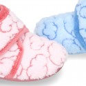 New Wool knit ankle home shoes with velcro strap and little CLOUDS design.