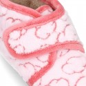 New Wool knit ankle home shoes with velcro strap and little CLOUDS design.