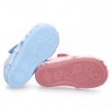 New Wool knit ankle home shoes with velcro strap and little CLOUDS design.