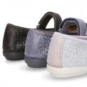 New Autumn Winter METAL Canvas Little Mary Jane shoes with velcro strap.