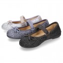 New Autumn Winter METAL Canvas Little Mary Jane shoes with velcro strap.