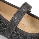 New Autumn Winter METAL Canvas Little Mary Jane shoes with velcro strap.