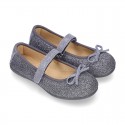 New Autumn Winter METAL Canvas Little Mary Jane shoes with velcro strap.