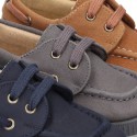 Autumn winter WAXED canvas boat shoes with shoelaces closure.