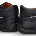 Washable leather school shoes tennis style laceless for little kids.