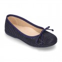 New Autumn winter Ballet flat shoes dots canvas with adjustable bow design.