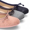 New Autumn winter Ballet flat shoes dots canvas with adjustable bow design.