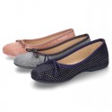 New Autumn winter Ballet flat shoes dots canvas with adjustable bow design.