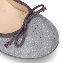 New Autumn winter Ballet flat shoes dots canvas with adjustable bow design.