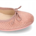 New Autumn winter Ballet flat shoes dots canvas with adjustable bow design.