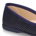 New Autumn winter Ballet flat shoes dots canvas with adjustable bow design.