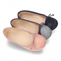 New Autumn winter Ballet flat shoes dots canvas with adjustable bow design.