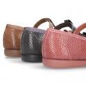 T-strap little Mary Jane shoes with buckle fastening in Print autumn winter canvas.