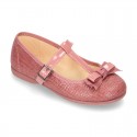 T-strap little Mary Jane shoes with buckle fastening in Print autumn winter canvas.