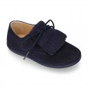 Suede leather Laces up style shoes with FRINGED design.