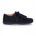 Suede leather Laces up style shoes with FRINGED design.