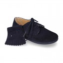 Suede leather Laces up style shoes with FRINGED design.